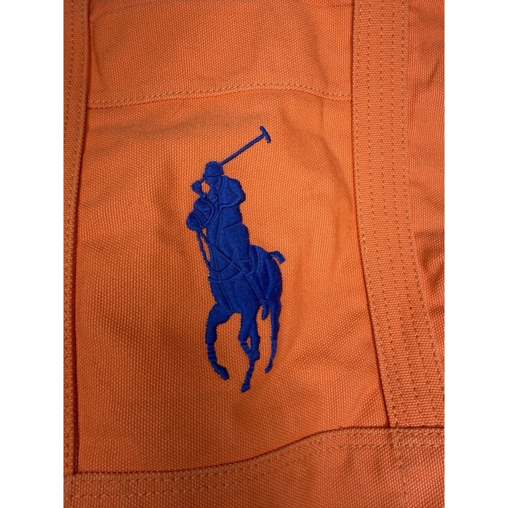 Vintage Polo Ralph Lauren Big Pony #3 Orange Canvas Tote Bag Leather Zip Rare - Picture 3 of 13